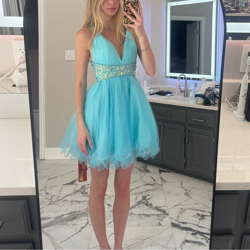 Blue Halter Dress with Sequin Detail
